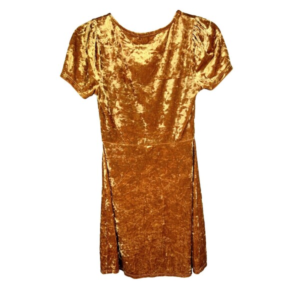 Urban Outfitters Maeve Crushed Velvet Mini Dress Yellow Sweetheart Short Slv S - Picture 5 of 13